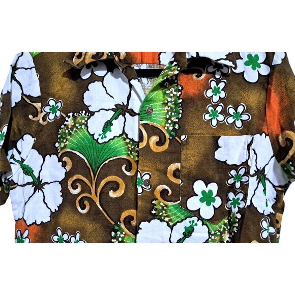 Vintage 1960s Hawaiian Aloha Shirt Sz M Made in Hawaii Metal Coin Buttons Habisc - Picture 5 of 9